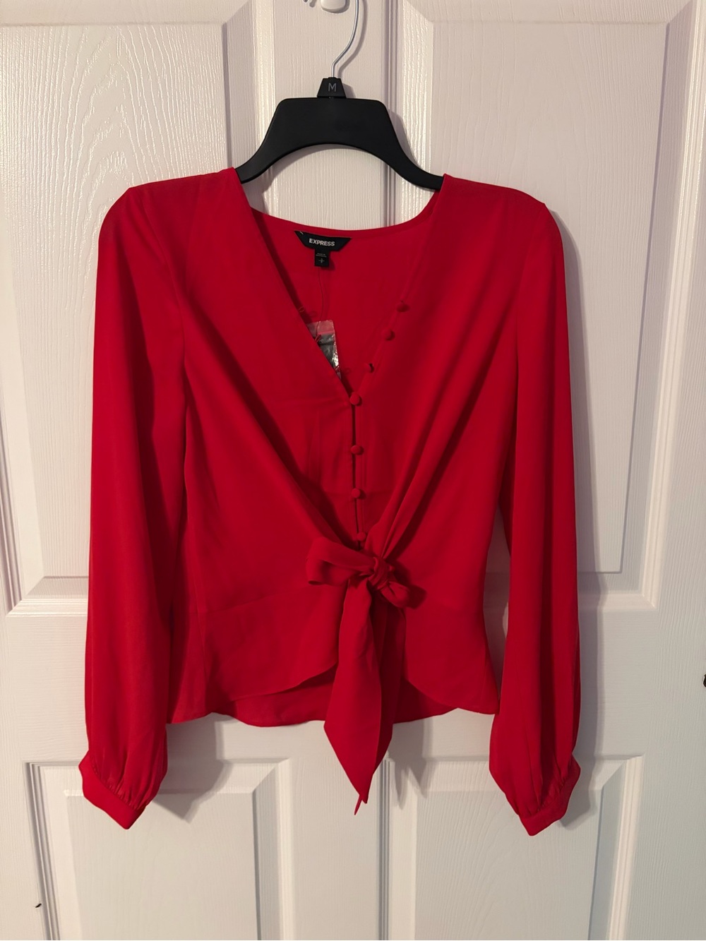 Express Red Tie-Front V-Neck Blouse